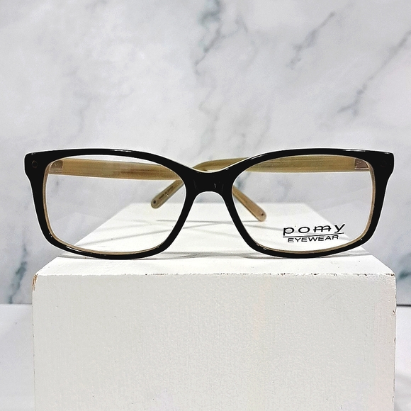 NEW Rx'able Eyeglass Frame by POMY, black/beige lightweight glasses 54-15-145 - Picture 1 of 5